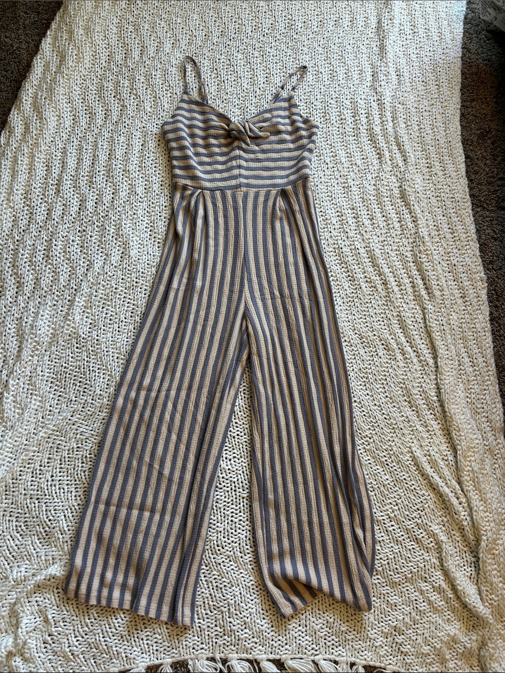 Xhilaration Striped Knot-Front Jumpsuit in Blue and Cream